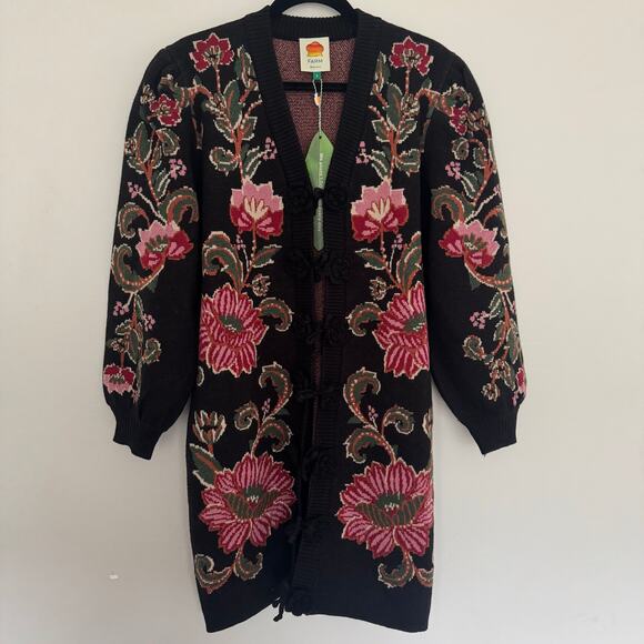 Farm Rio Black Ravenala Knit Midi Cardigan - Picture 2 of 7